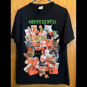 Men’s Funny Christmas T-shirt L Cats Prrrresents